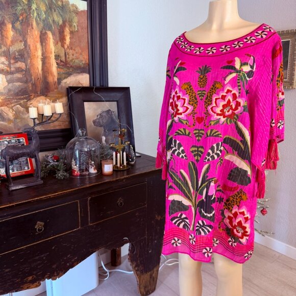 FARM Rio Summer Dress  Tropical Colors Tassel Trim Open Back - Picture 5 of 6